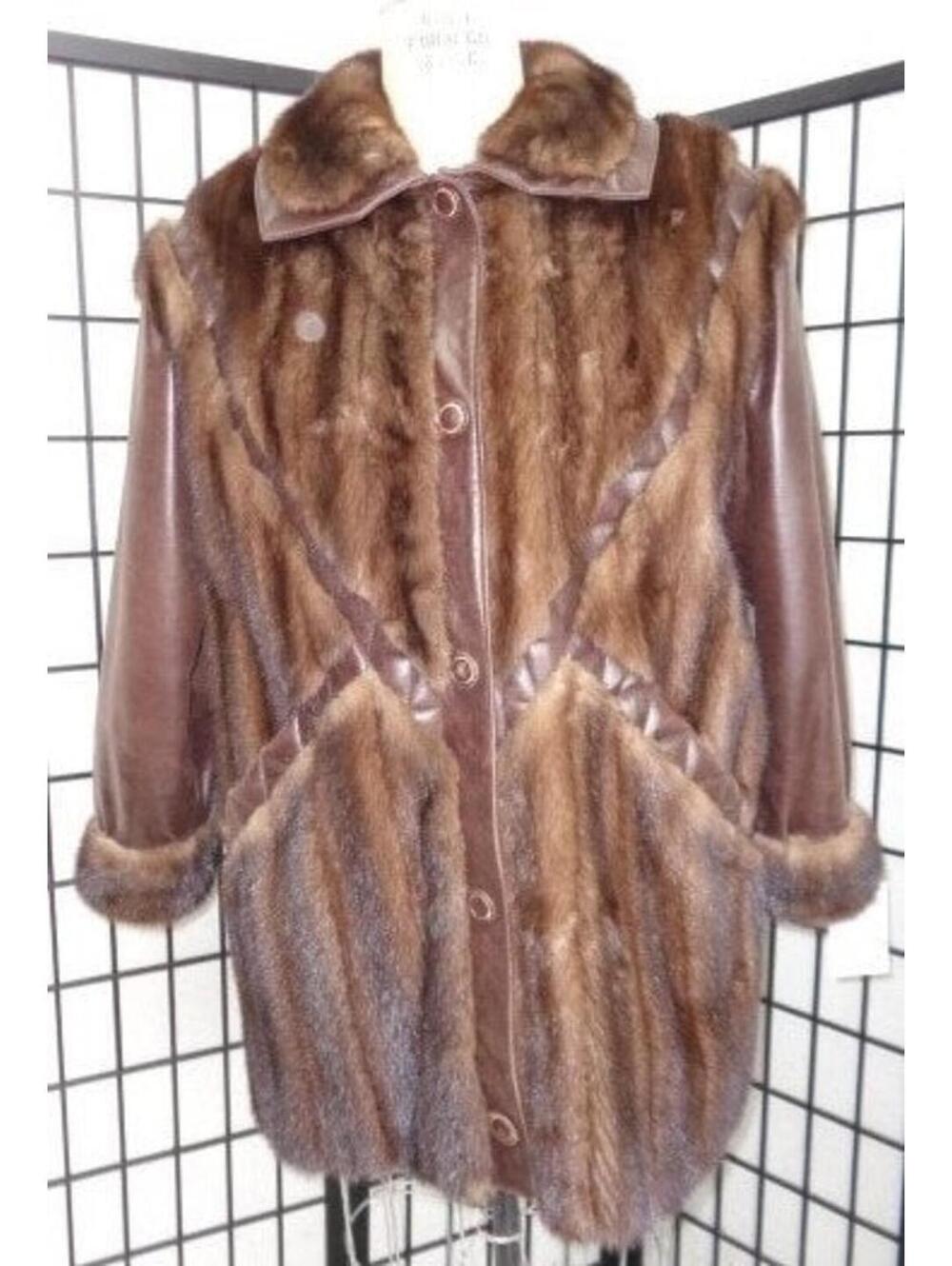 Excellent Demi Buff Mink Fur Coat Jacket W/ Leather Women Woman Size 8-10 M